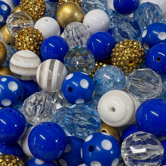 20mm Royal Blue Clear Glitter Acrylic Bubblegum Beads