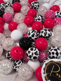 Hot PINK Cow Print BUBBLEGUM BEADS 20mm - #18 - Chunky Beads, Bubble Gum Bead Sets, Acrylic Beads, Chunky Bead Sets