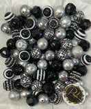 BLACK Silver BUBBLEGUM BEADS 20mm - 24 - Chunky Beads, Bubble Gum Bead Sets, Acrylic Beads, Chunky Bead Sets