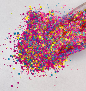 BIRTHDAY PARTY CONFETTI Glitter - Pink Yellow Teal Custom Blend Glitter Mix  - Polyester Glitter - Fluorescent