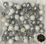 WHITE SILVER BUBBLEGUM BEADS 20mm - 2 - Chunky Beads, Bubble Gum Bead Sets, Acrylic Beads, Chunky Bead Sets