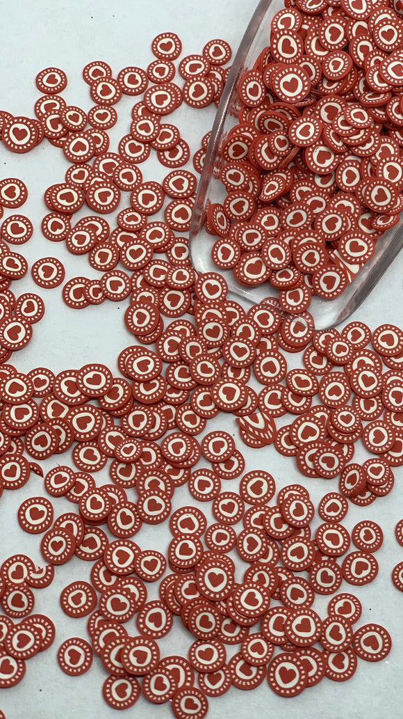 CIRCLE RED HEART SPRINKLES - Polymer Clay Hearts, Fake Sprinkles, Sprinkles for Crafts, Valentine Sprinkles, Shaker Effects