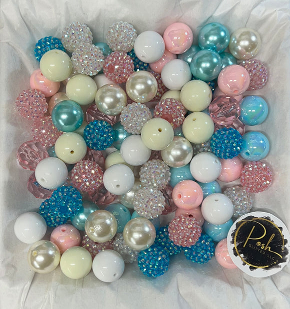 PASTEL Pink Blue BUBBLEGUM BEADS 20mm - 5 - Chunky Beads, Bubble Gum Bead Sets, Acrylic Beads, Chunky Bead Sets