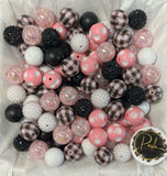 PINK Black Plaid BUBBLEGUM BEADS 20mm - 21 - Chunky Beads, Bubble Gum Bead Sets, Acrylic Beads, Chunky Bead Sets