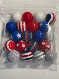 USA Red White Blue BUBBLEGUM BEADS 20mm - 28 - Chunky Beads, Bubble Gum Bead Sets, Acrylic Beads, Chunky Bead Sets