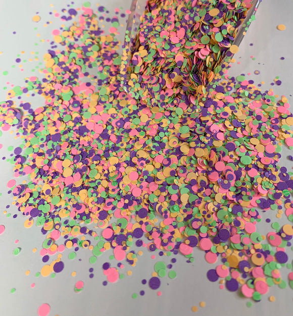 NEON DOTS CONFETTI - Neon Circle Opaque Chunky Mix - Polyester Glitter - Solvent Resistant - Fluorescent