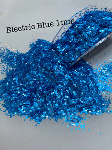 ELECTRIC BLUE 1MM - Blue Pearlescent 1MM Hex Cut - Fluorescent - Polyester Glitter - Solvent Resistant