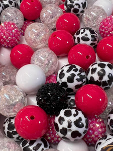 Hot PINK Cow Print BUBBLEGUM BEADS 20mm - #18 - Chunky Beads, Bubble Gum Bead Sets, Acrylic Beads, Chunky Bead Sets