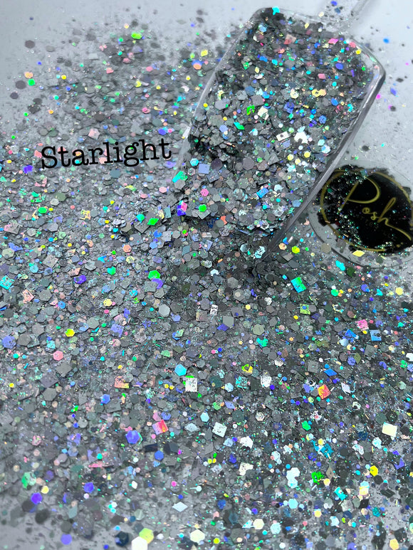 STARLIGHT - Holographic Silver Chunky Glitter - Polyester Glitter - Solvent Resistant