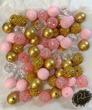 PINK Gold BUBBLEGUM BEADS 20mm - 36 - Chunky Beads, Bubble Gum Bead Sets, Acrylic Beads, Chunky Bead Sets