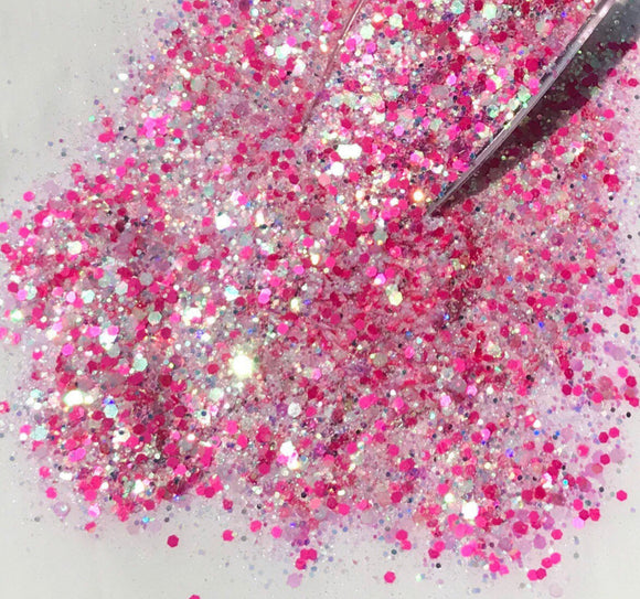 PRETTY IN PINK - Iridescent Pink & Silver Holographic Chunky Mix - Polyester Glitter - Solvent Resistant