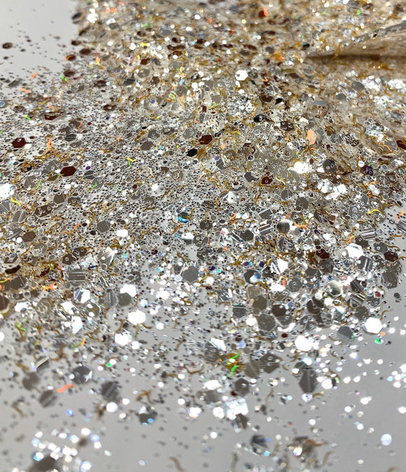 CHANDELIER - Silver, White & Gold Chunky Mix - Polyester Glitter - Solvent Resistant