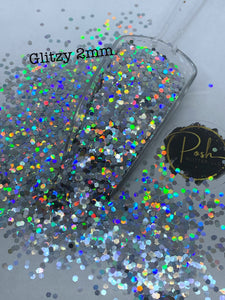 GLITZY HOLO 2MM - Silver Holographic Glitter-2MM Hex Chunk - Polyester Glitter - Solvent Resistant