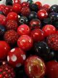 RED Black BUBBLEGUM BEADS 20mm - #42 - Chunky Beads, Bubble Gum Bead Sets, Acrylic Beads, Chunky Bead Sets