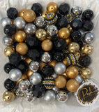 BLACK Gold Silver BUBBLEGUM BEADS 20mm - #43 - Chunky Beads, Bubble Gum Bead Sets, Acrylic Beads, Chunky Bead Sets