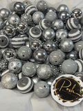SILVER BUBBLEGUM BEADS 20mm - 4 - Chunky Beads, Bubble Gum Bead Sets, Acrylic Beads, Chunky Bead Sets