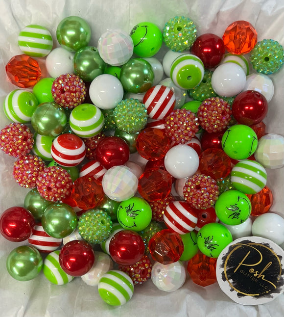GRUMPY CHRISTMAS BUBBLEGUM Beads 20mm - 7 - Chunky Beads, Bubble Gum Bead Sets, Acrylic Beads, Chunky Bead Sets-20 Count Bead Set