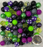 HALLOWEEN Purple Green Black BUBBLEGUM BEADS 20mm - 23 - Chunky Beads, Bubble Gum Bead Sets, Acrylic Beads, Chunky Bead Sets