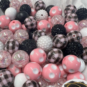 PINK Black Plaid BUBBLEGUM BEADS 20mm - 21 - Chunky Beads, Bubble Gum Bead Sets, Acrylic Beads, Chunky Bead Sets