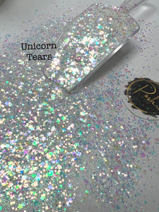 UNICORN TEARS - White Iridescent Chunky Glitter mix- Polyester Glitter - Solvent Resistant - Star Shaped Glitter